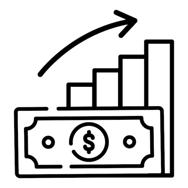 Hecho en el Reino Unido un billete con un gráfico y una flecha apuntando hacia arriba estilo de contorno de icono vectorial
