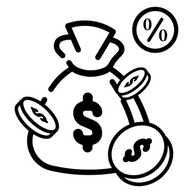 Hecho en el Reino Unido una bolsa de dinero desbordante con signos de dólar y monedas de oro estilo de contorno de icono vectorial