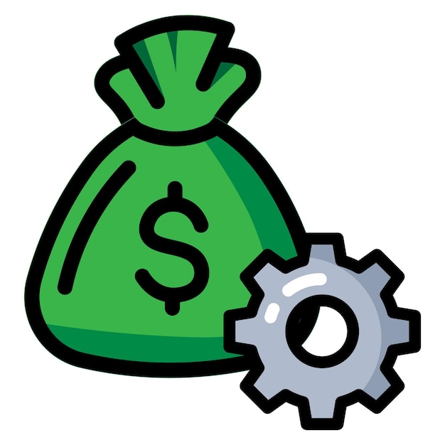 Hecho en el Reino Unido una bolsa de dinero y un engranaje simbolizan el icono vectorial de la fuerza financiera