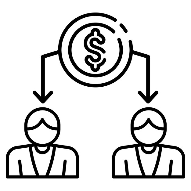Hecho en el Reino Unido una moneda de oro con un signo de dólar se divide entre dos personas icono vectorial estilo plano