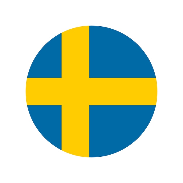 hecho en Suecia redondo con los colores de la bandera nacional sueca icono vectorial del círculo