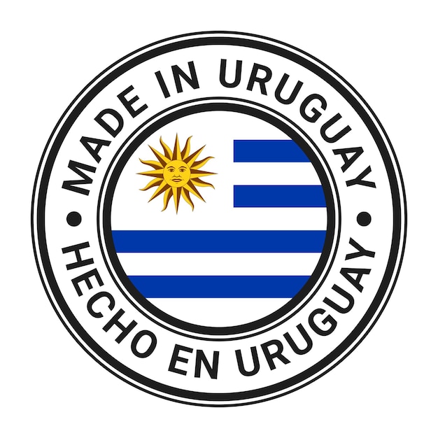 Hecho en Uruguay sello adhesivo redondo con ilustración de vector de bandera uruguaya