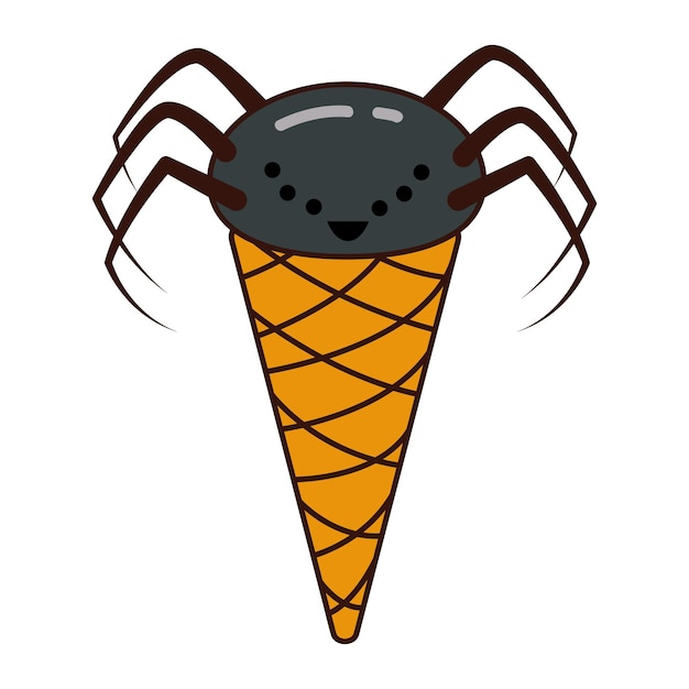Vector helado con araña dulces de halloween linda araña en un cono de waffle