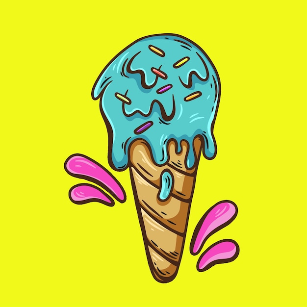 Helado azul derretido dibujado a mano