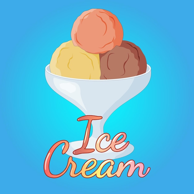 Helado Bolas delicadas de fruta y crema de vainilla dulce en una ilustración de CupVector de porcelana