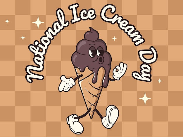 Vector helado de chocolate en estilo retro ilustración vectorial del día nacional del helado de chocolate