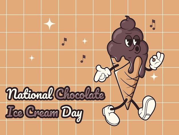 Vector helado de chocolate en estilo retro ilustración vectorial del día nacional del helado de chocolate