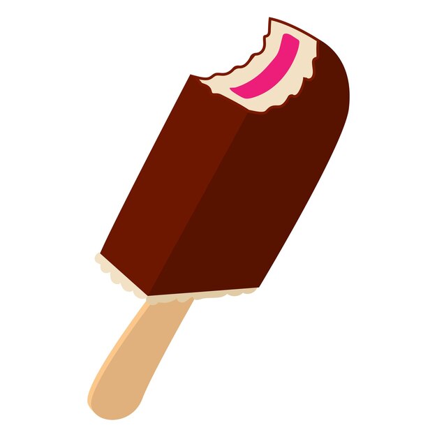 Helado de chocolate en icono de palo en estilo cómic de dibujos animados sobre un fondo blanco