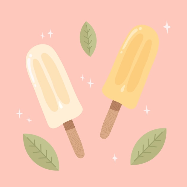 Helado de colores Helado de postre helado Helado de caramelo de verano Hielo de fruta de jugo congelado Helado helado logo de comida dulce Ilustración de vector de helado rama de menta