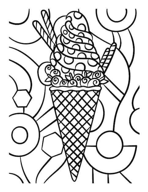 Vector helado en cono comida dulce página para colorear