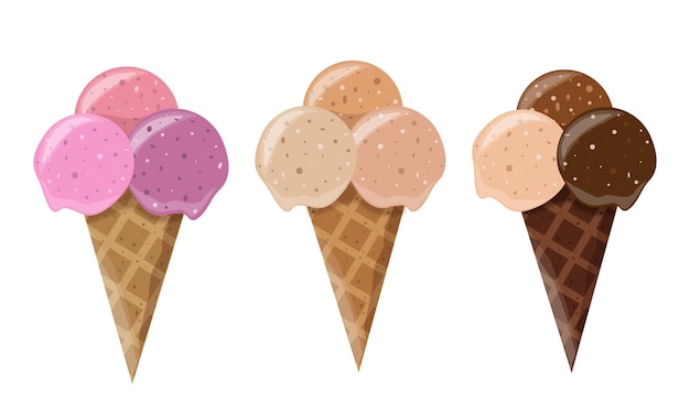 Helado con cono de galleta aislado en blanco