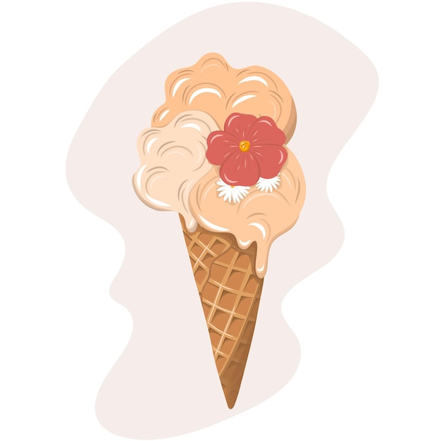 Vector helado en un cono de galleta con diferentes sabores decorado con flores ilustración vectorial