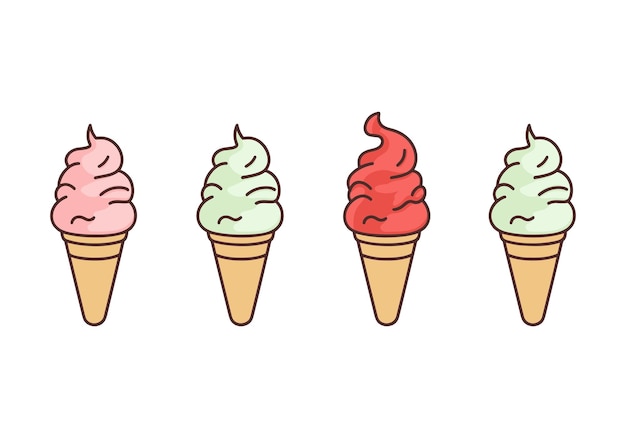 Helado en un cono de galleta sobre un fondo blanco Ilustración vectorial