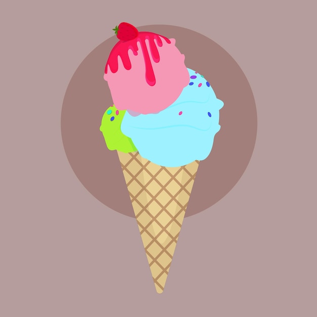 helado en un cono ilustración de dibujos animados plana fresa