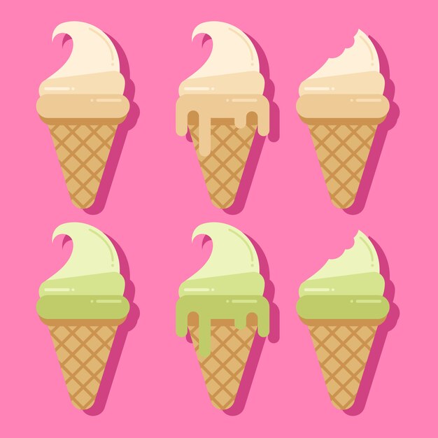 Helado de cono de vainilla y té verde