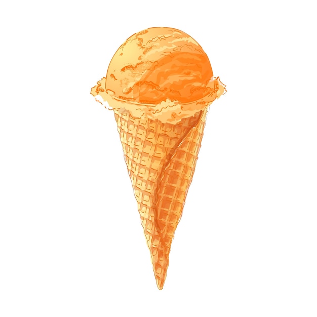 Helado en cono de waffle El conjunto de sundae de vainilla Gelato Color Vector ilustración Objetos aislados sobre un fondo blanco