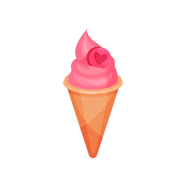 Helado en cono de waffle decorado con corazón rosa postre sabroso comida dulce tema del día de san valentín