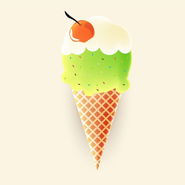 Helado en un cono de waffle sobre un fondo claro