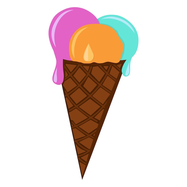 Helado en cono de waffle vector ilustración aislada