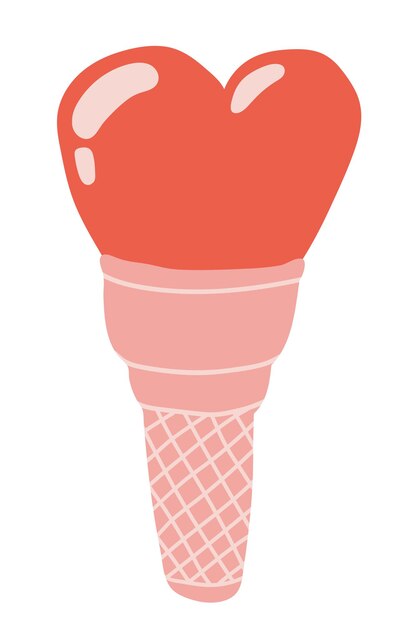 Helado de corazón de cono de galleta Ilustración de stock vectorial Helado de estilo de dibujos animados aislado