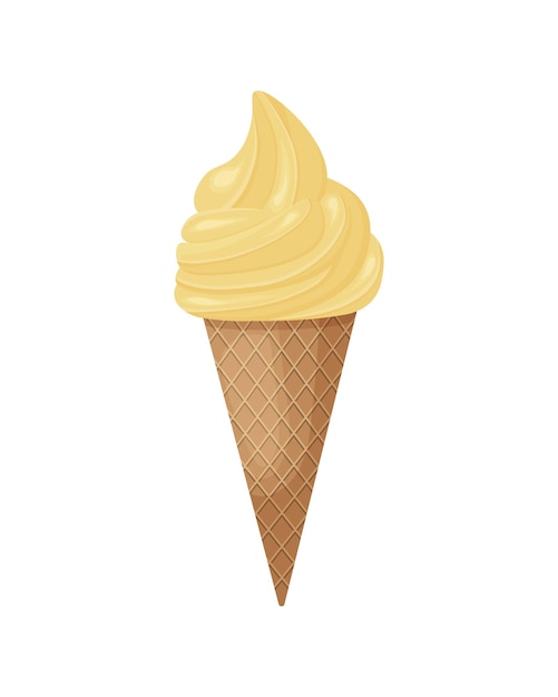 Helado. Delicioso helado en un cono de galleta. Helado de vainilla. Ilustración de vector aislado sobre fondo blanco