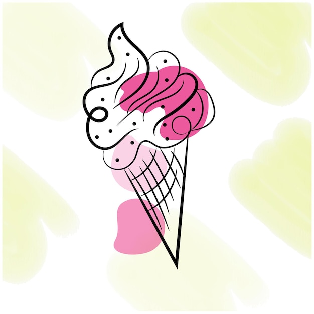 Helado dibujado a mano con ilustración de flores