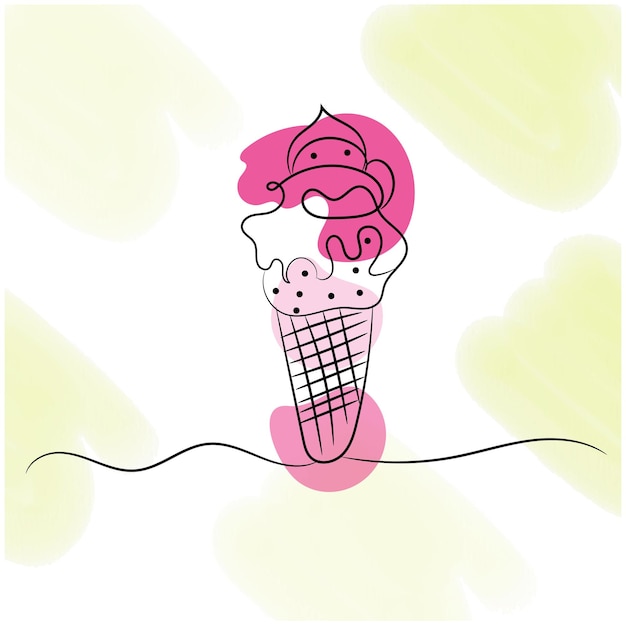 Helado dibujado a mano con ilustración de flores