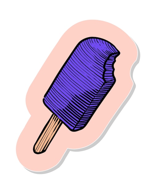 Helado dibujado a mano en la ilustración de vector de estilo de etiqueta