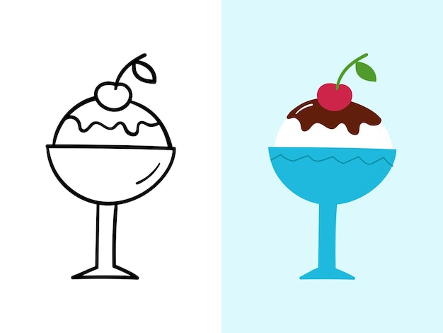 Helado de dibujado a mano en una taza. bosquejo del doodle. ilustración vectorial.