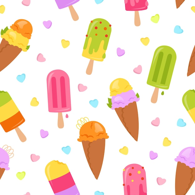 Helado de dibujos animados papel tapiz de patrones sin fisuras cono vainilla kawaii repetir papel tamaño ornamento vector