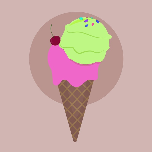 helado de dibujos animados plana ilustración cereza