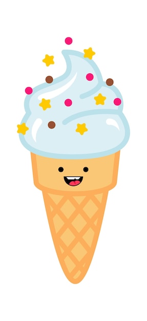 Helado de dibujos animados en una taza de gofre Icono de comida dulce Ilustración vectorial