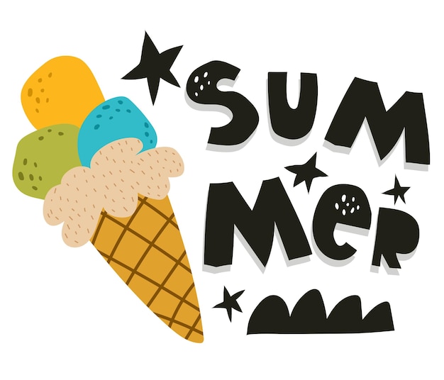 helado de dibujos animados de verano dibujo a mano letras elementos de decoración