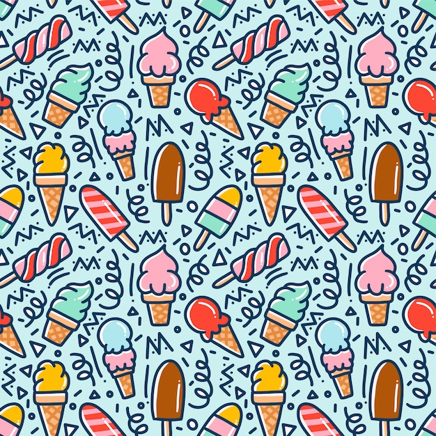 Vector helado doodle de patrones sin fisuras