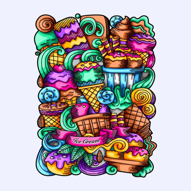 Helado Doodle Vector Elemento Diseño Ilustración