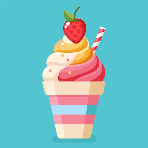 un helado de fresa con fresas en la parte superior