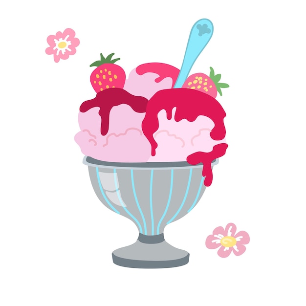 Helado de fresa Ilustración vectorial aislada sobre un fondo blanco
