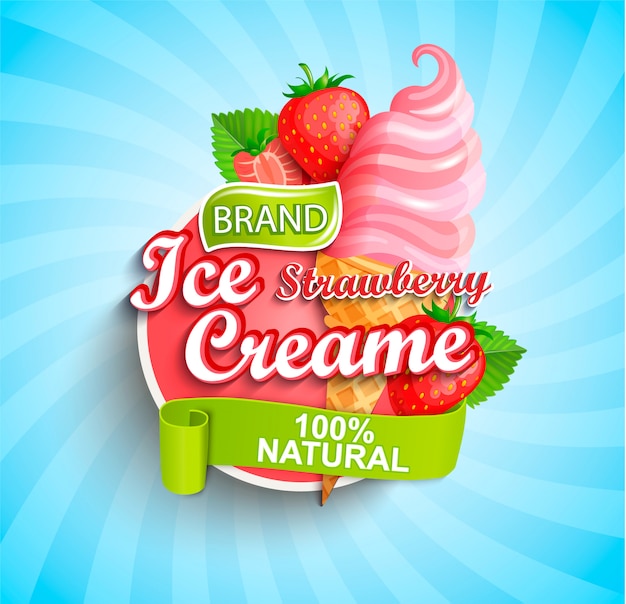 Helado de fresa logo, etiqueta o emblema.