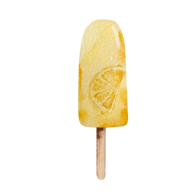 Helado de fruta acuarela amarillo con rodaja de naranja