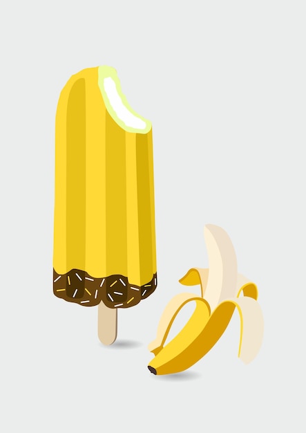 Helado helado chocolate y paletas icono vector ilustración con colores amarillo plátano