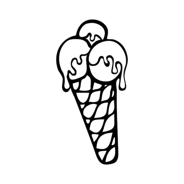 Helado en icono de doodle de vidrio de gofre