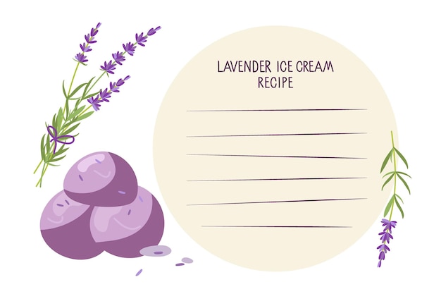 Helado de lavanda receta helado casero plantilla de planta de lavanda para receta tarjeta de receta