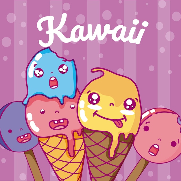 Helado lindo dibujos animados kawaii