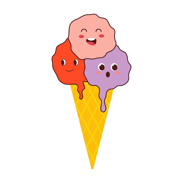 Helado lindo helado cara sonriente elemento de verano bocadillo para los pies diseño plano colorido