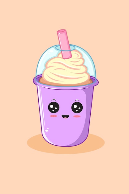 Helado lindo en la ilustración de dibujos animados de la taza