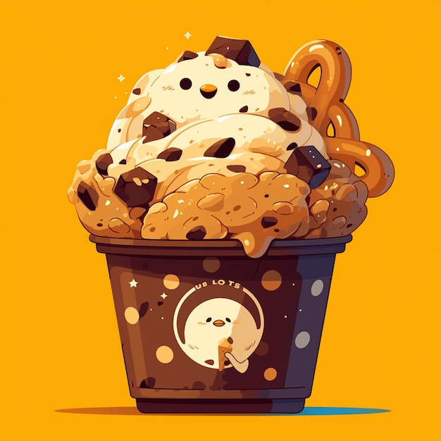 Vector helado de mantequilla de maní con pretzels de chocolate