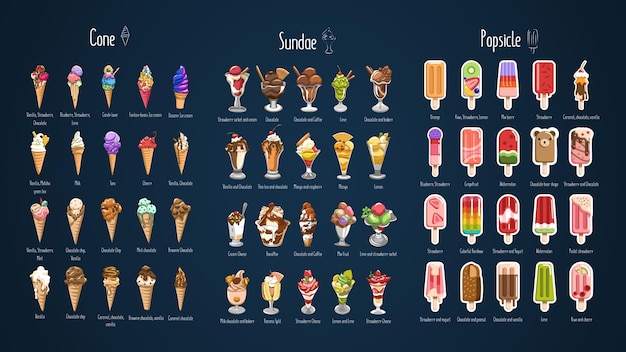 Helado menú vector set colección diseño gráfico