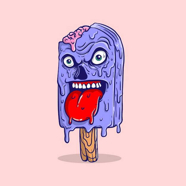 Vector helado de monstruo con la lengua afuera sobre fondo rosa