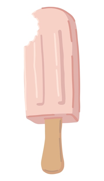 Helado mordido Imágenes prediseñadas de polo de hielo Doodle de comida dulce de verano aislado en blanco Ilustración de vector de color en estilo de dibujos animados