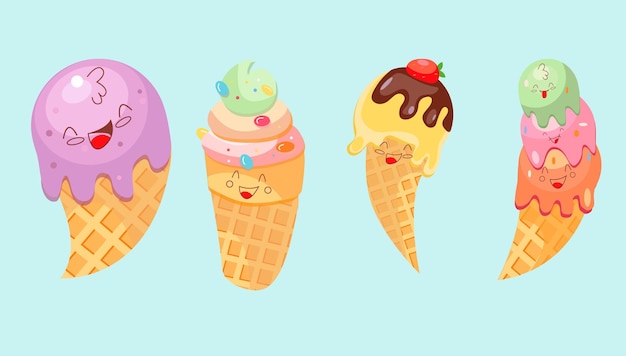 Helado multicolor alegre de diferentes formas y rellenos sobre un fondo claro diseño de verano para contenido